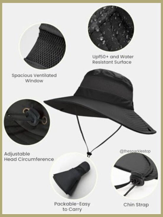 UPF 50+ Waterproof Bucket Hat with High Ponytail Hole for Outdoor Activities